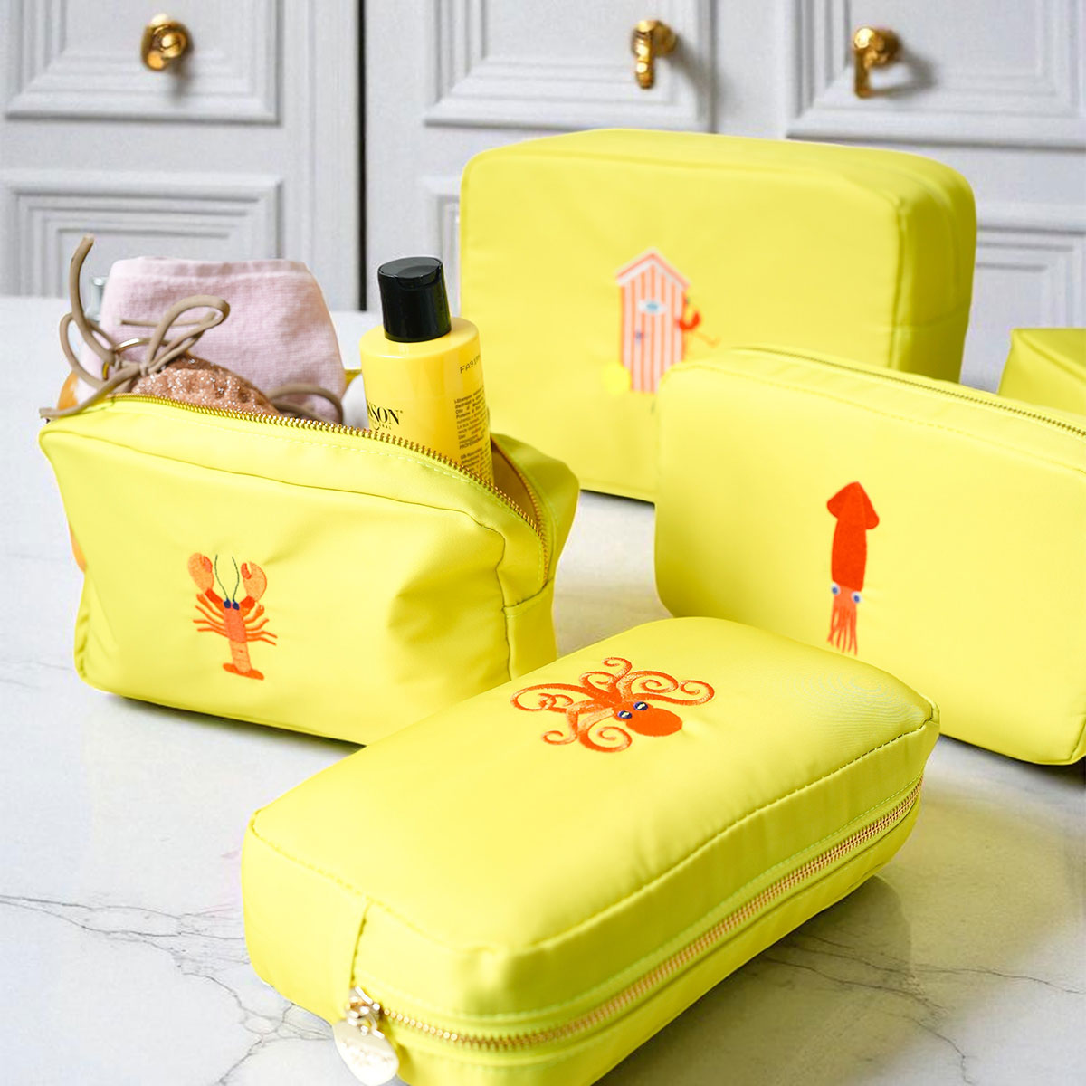 Handbestickte Pouch Tintenfisch Lime