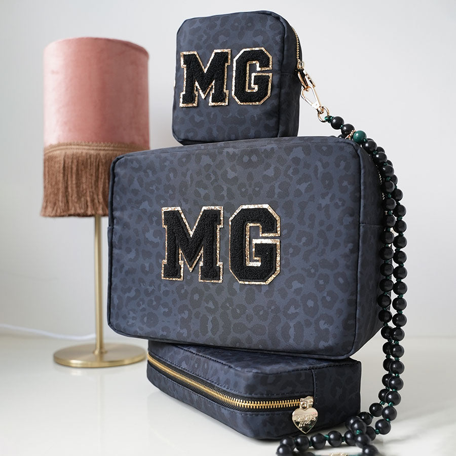 Hochwertiger grosser ultra leichter Toilettenbeutel Kosmetiktasche Kulturbeutel Leo Schwarz