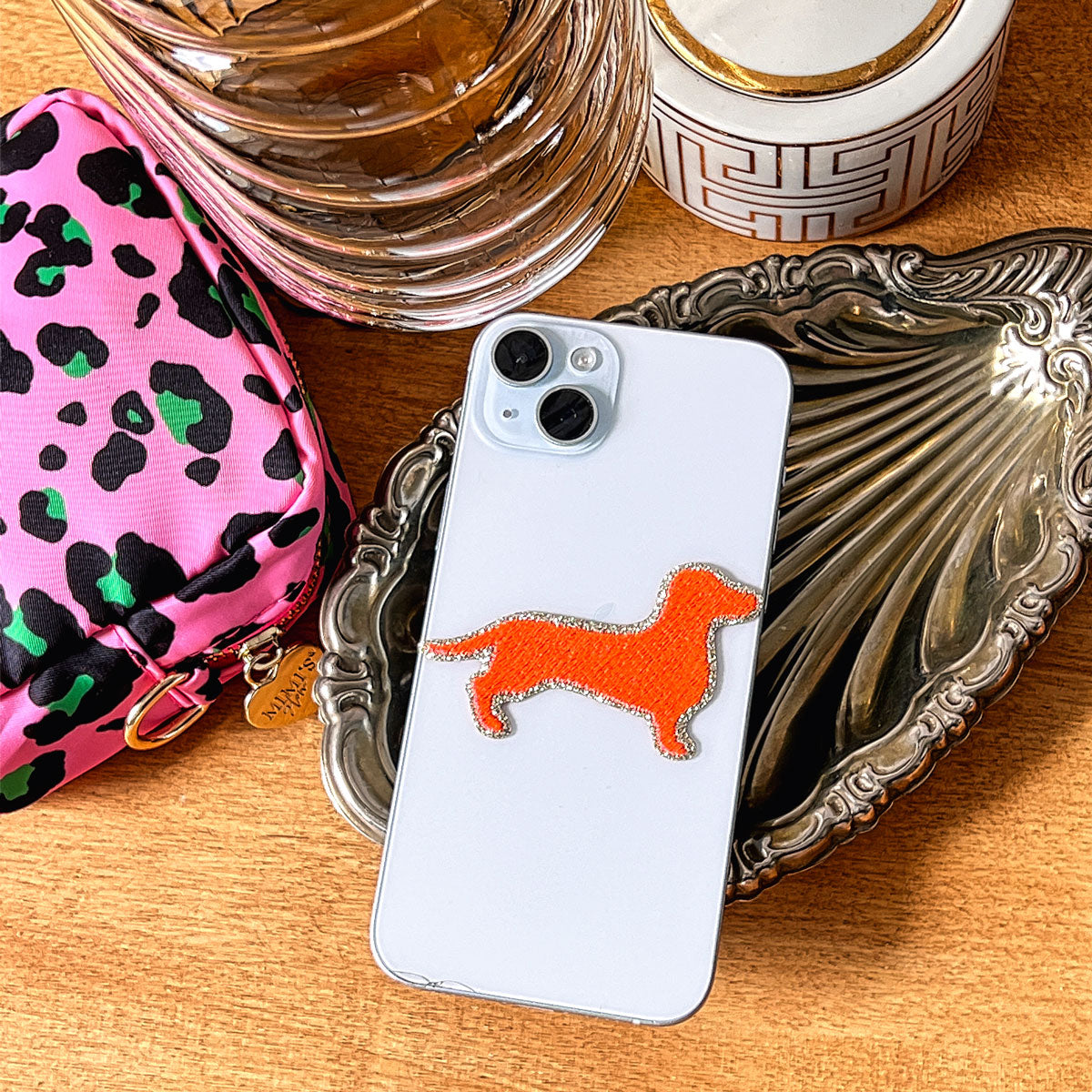 Glitzer Sticker Dackel Neon Orange