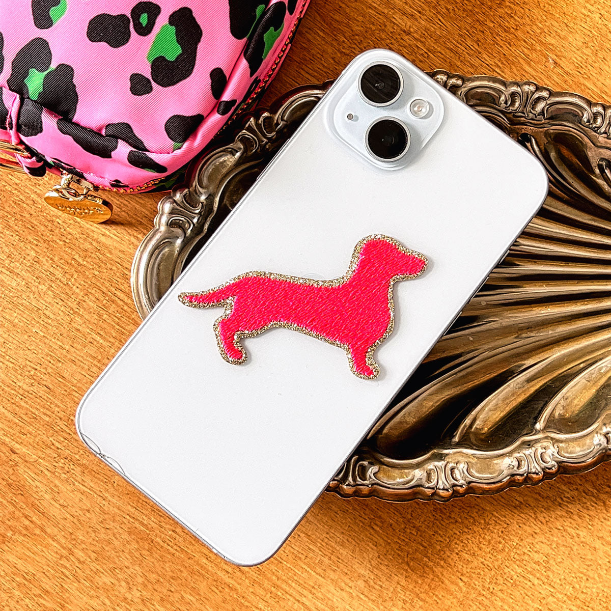 Glitzer Sticker Dackel Neon Pink