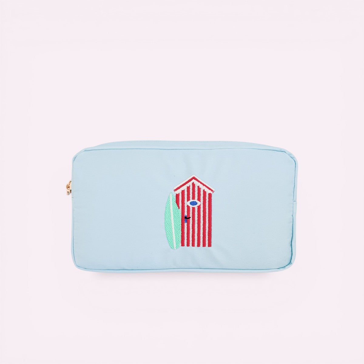 Handbestickte Pouch Beach Hut Aqua