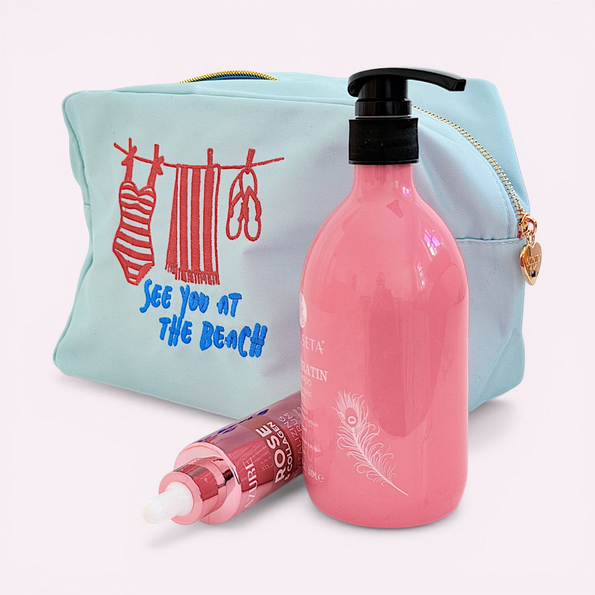 Handbestickte Nylon Tasche See You Peach