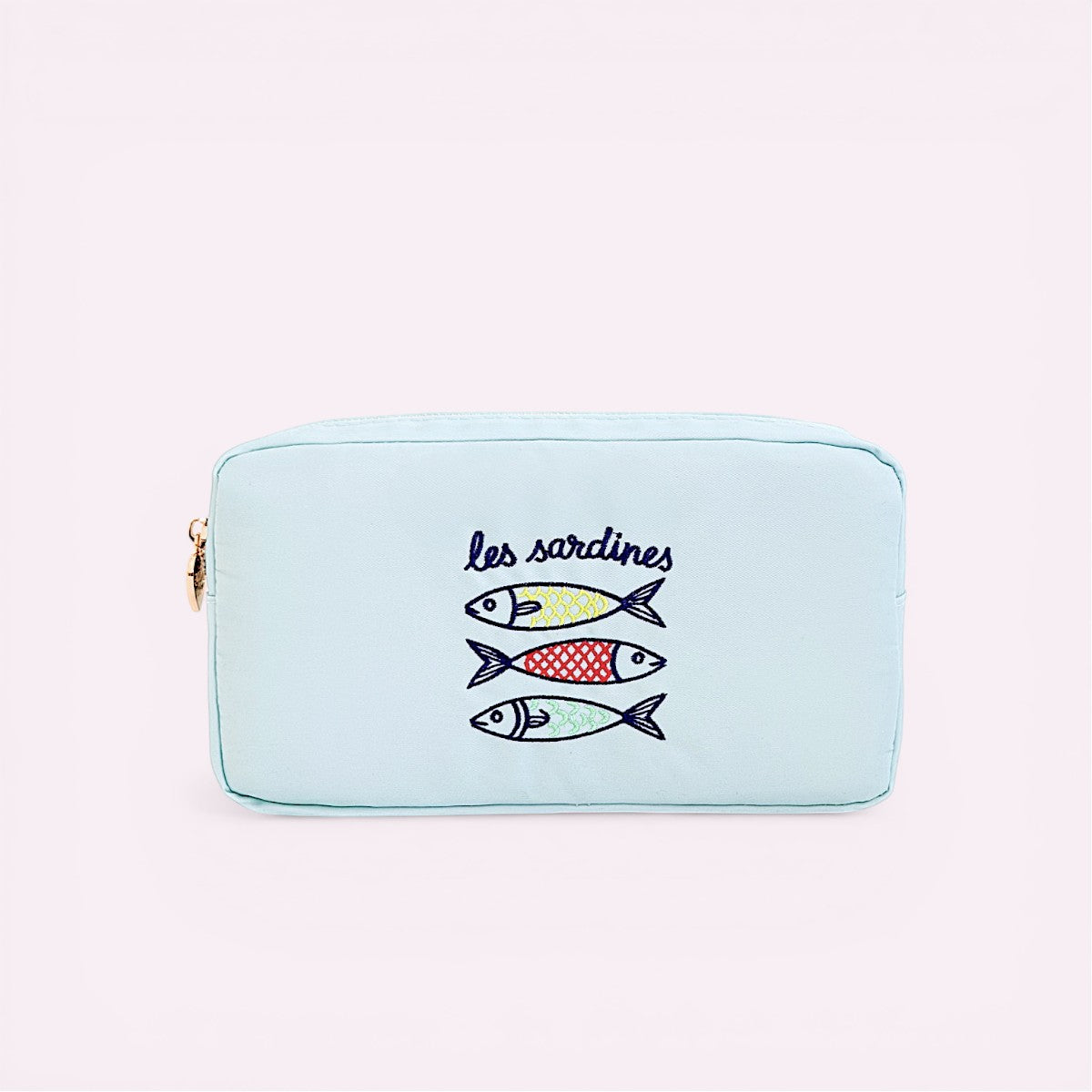 Handbestickte Pouch Les Sardines Aqua