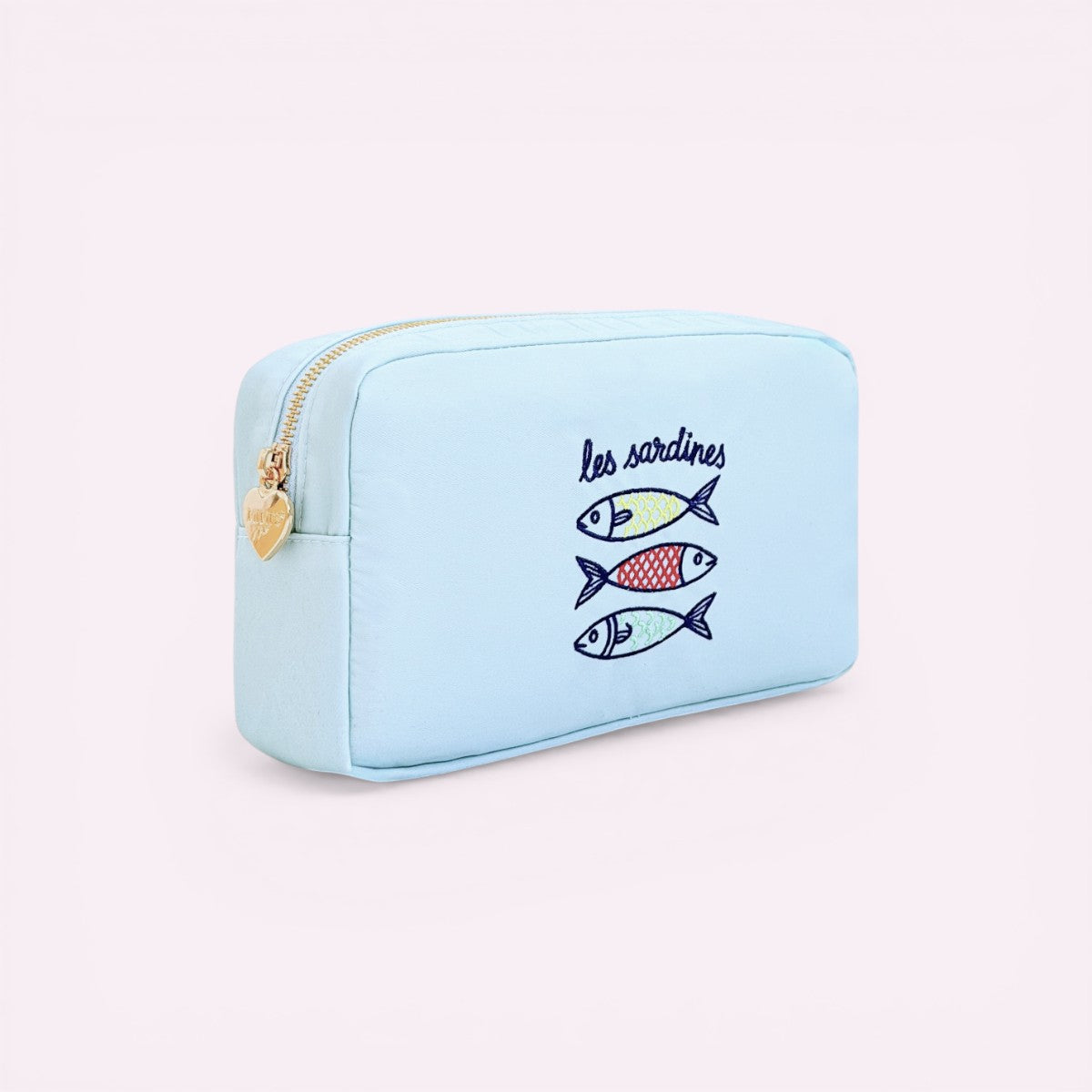 Handbestickte Pouch Les Sardines Aqua