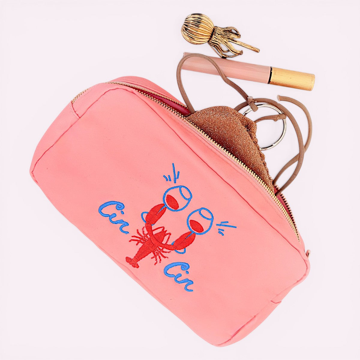 Handbestickte Pouch Cin Cin Peach