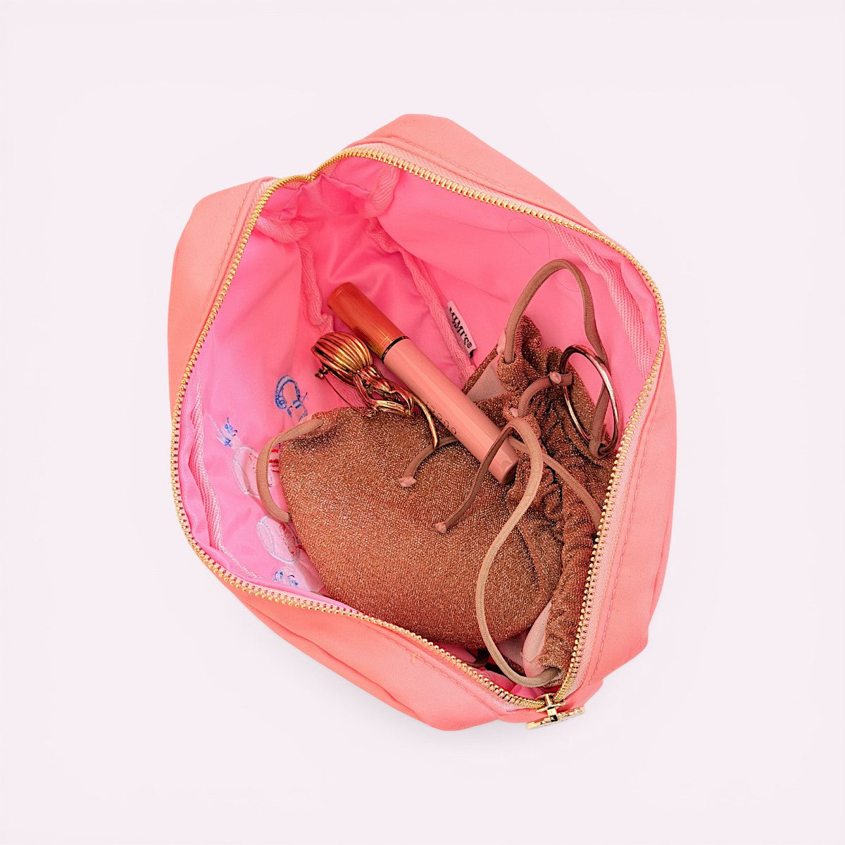 Handbestickte Pouch Cin Cin Peach