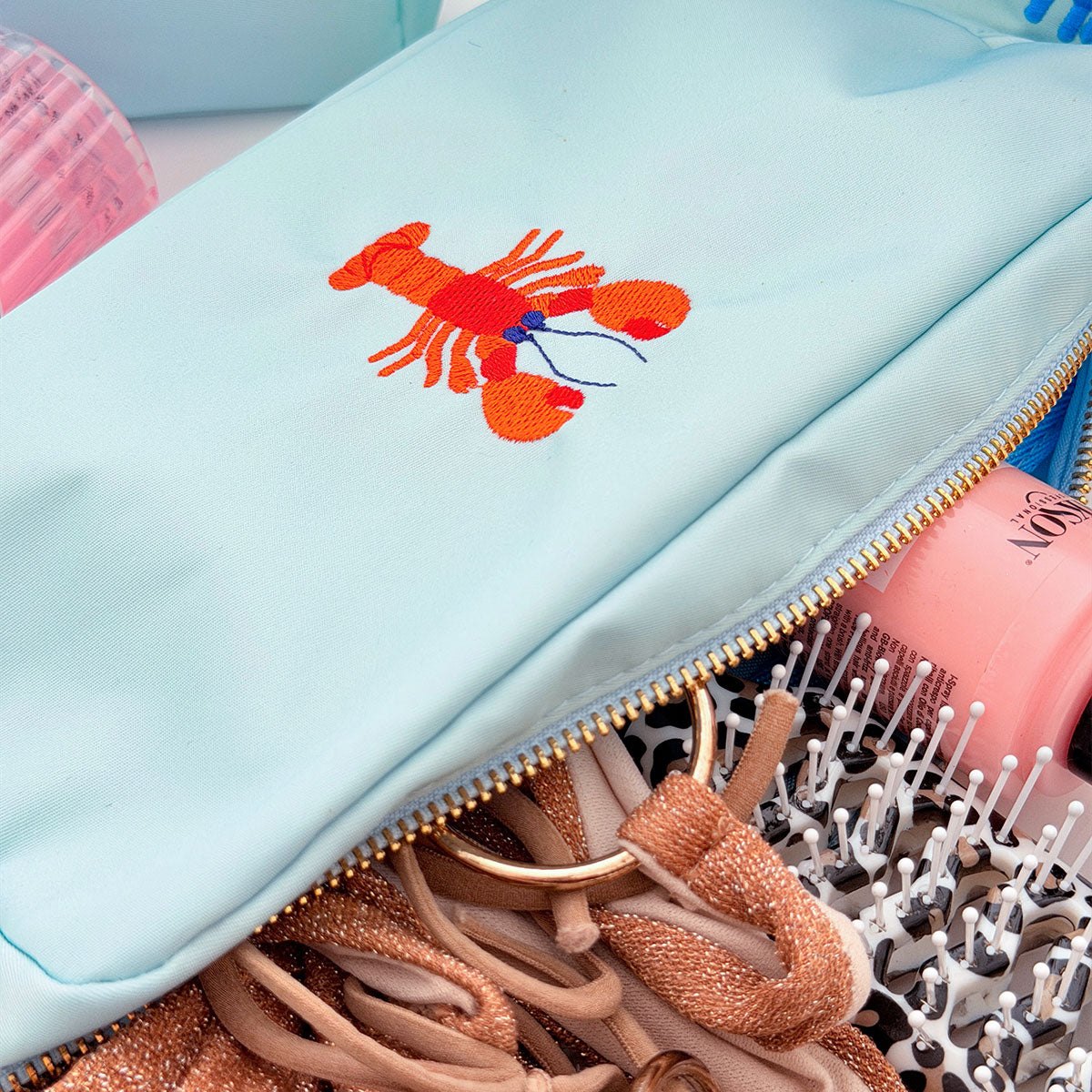 Handbestickte Pouch Lobster Aqua