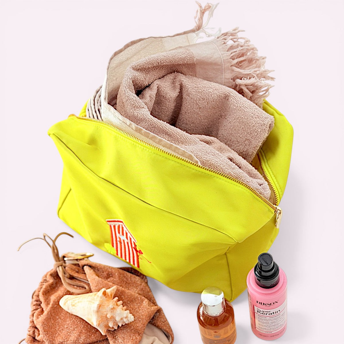 Handbestickte Nylon Tasche Beach Hut Lime