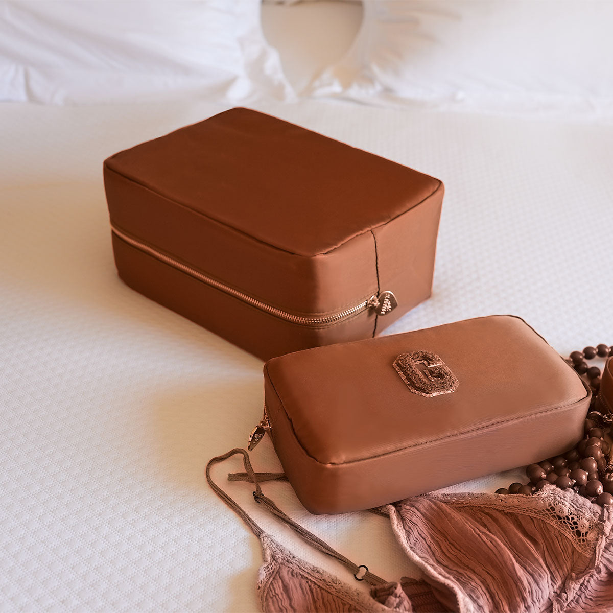 Belle Make-Up Tasche Caramel Braun