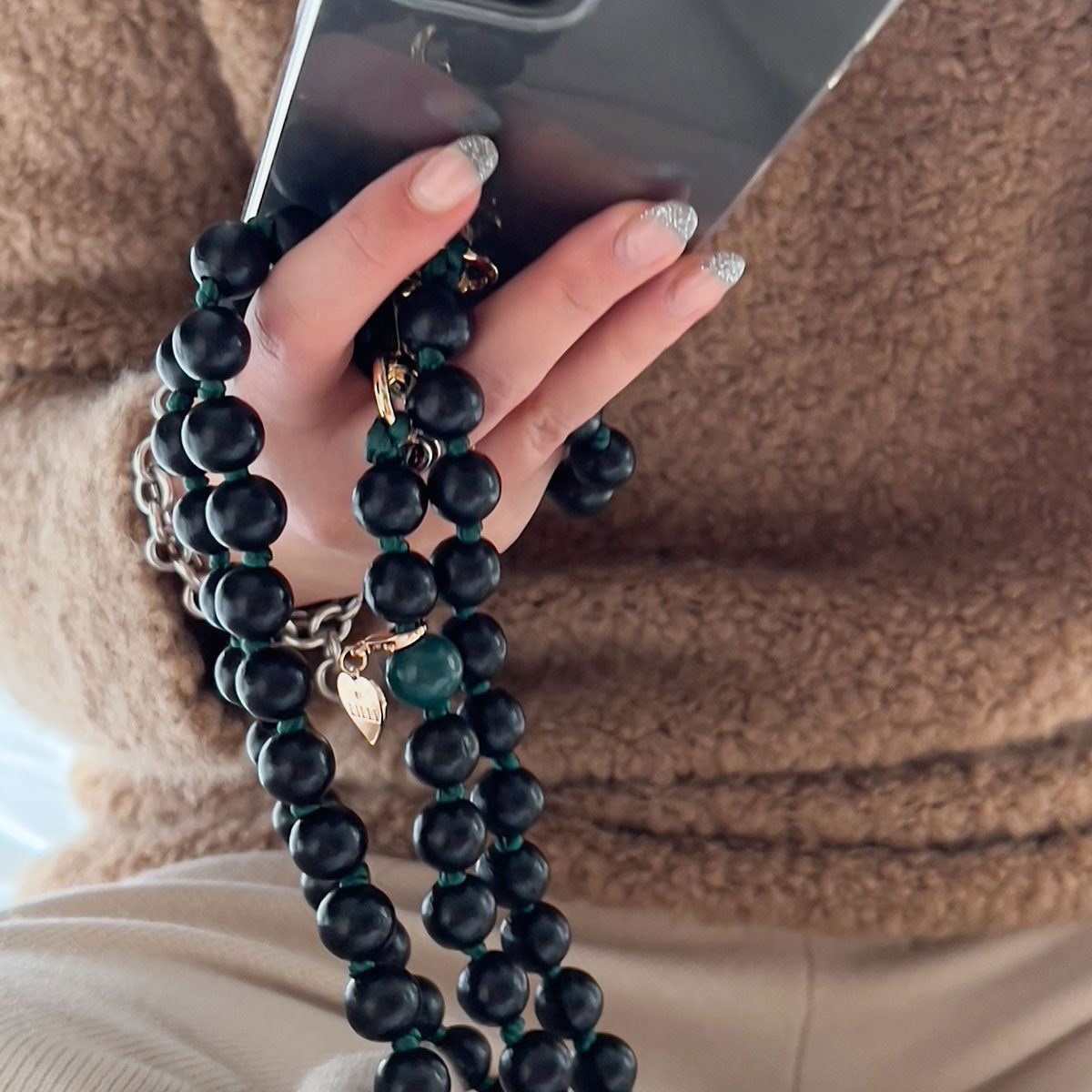 Handykette Holzperlen Onyx