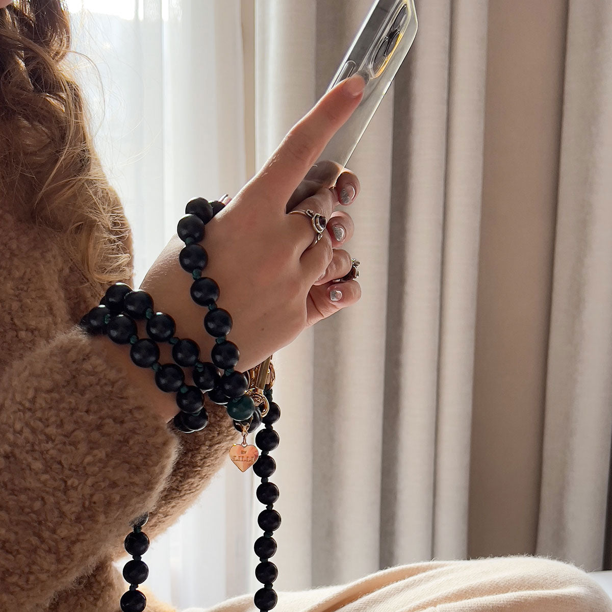 Handykette Holzperlen Onyx