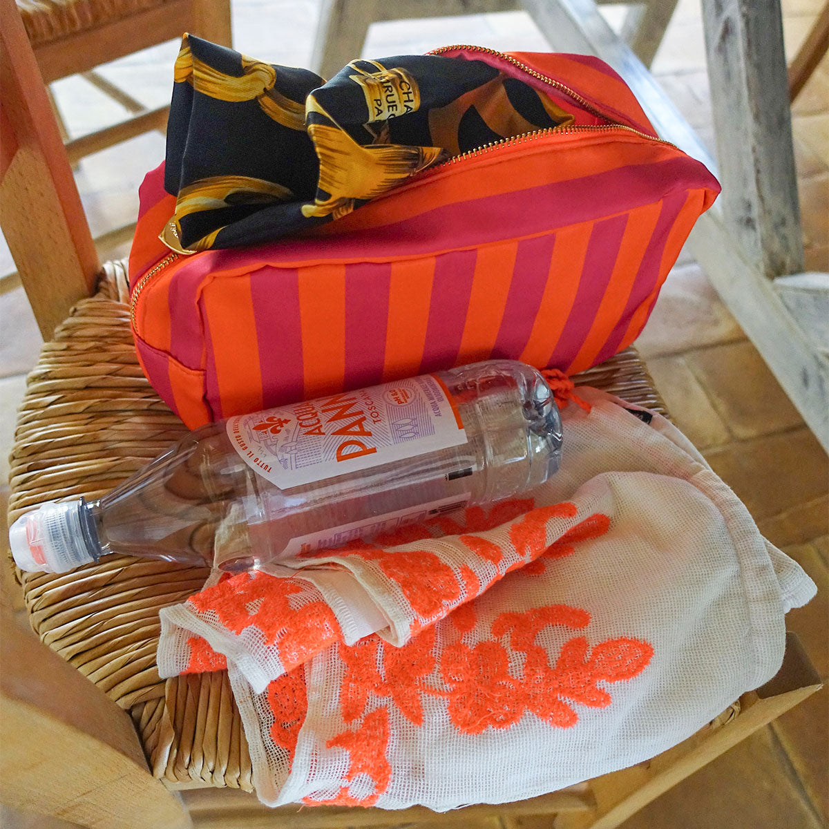 Romy Kosmetiktasche Stripes Neon Pink Orange