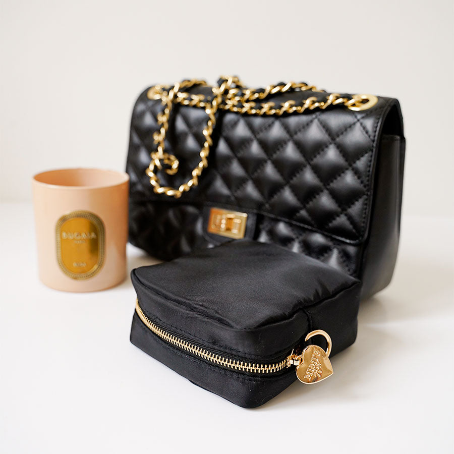 Mini Pouch zur Aufbewahrung und für Make-Up, auch als Tasche tragbar Schwarz