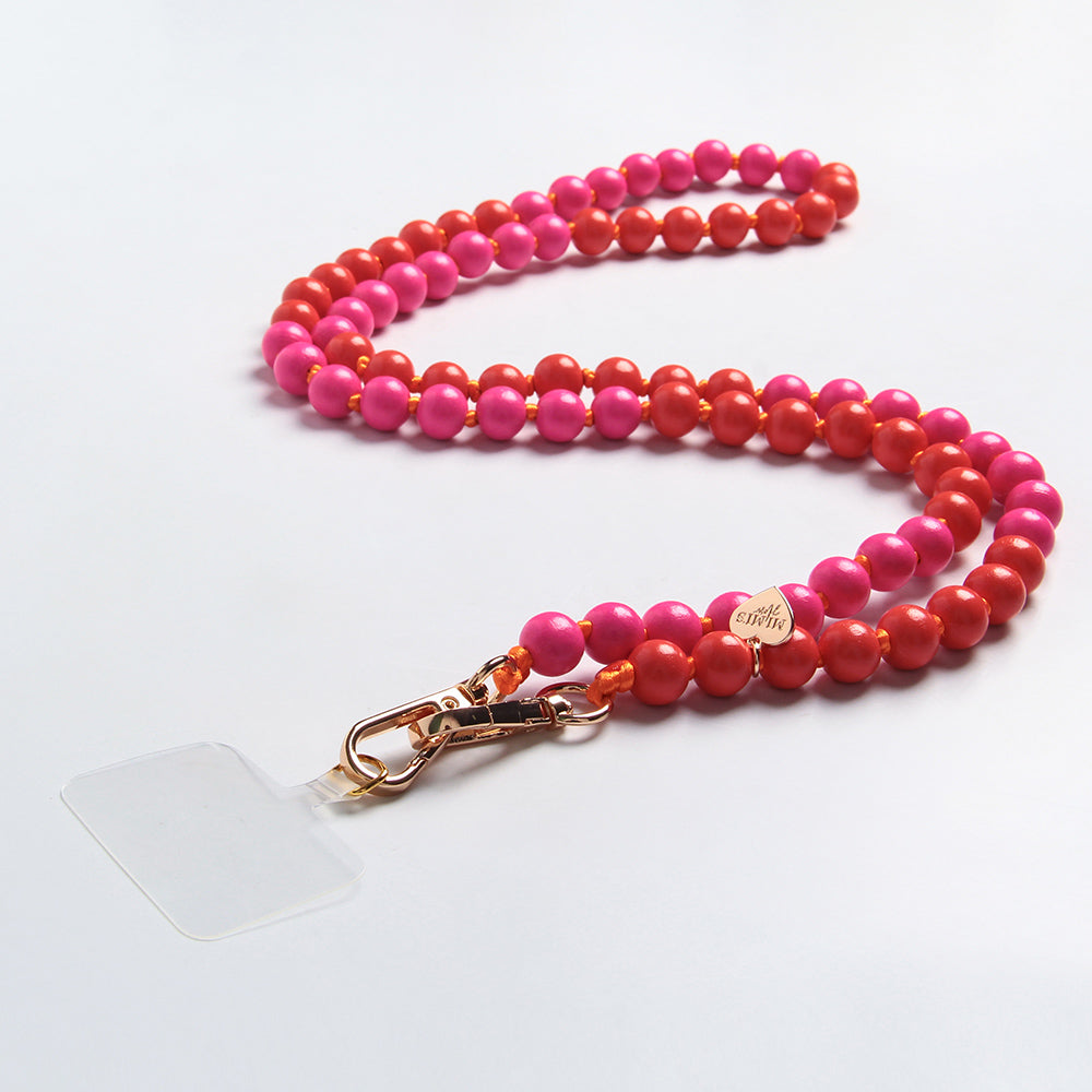 Handykette Holzperlen Duocolor Orange/Pink