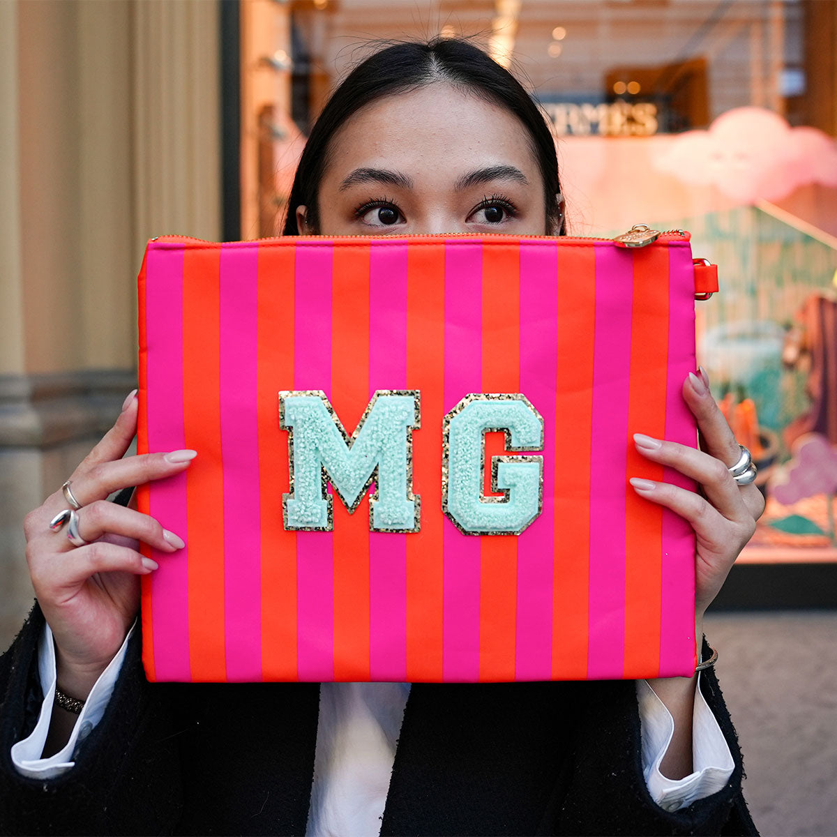 Riva Clutch Stripes Neon Pink Orange