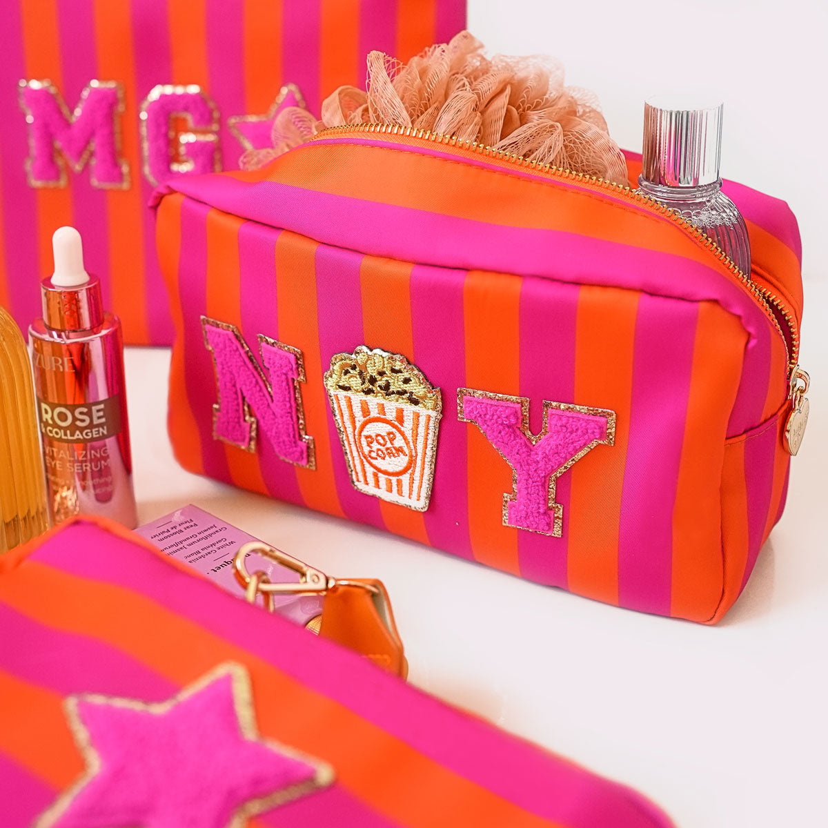 3er Taschen Set Stripes Neon Pink Orange