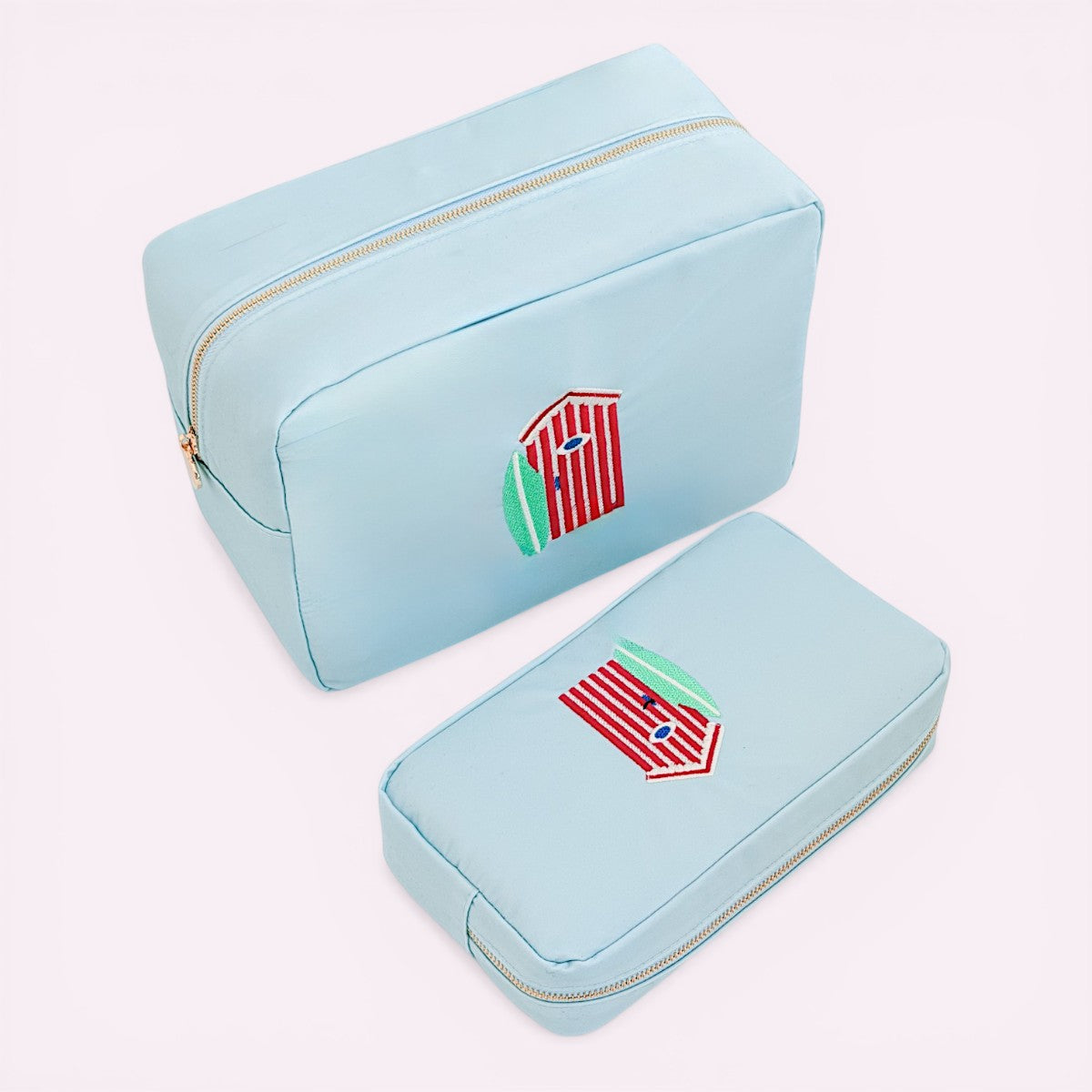 Handbestickte Nylon Tasche Beach Hut Aqua