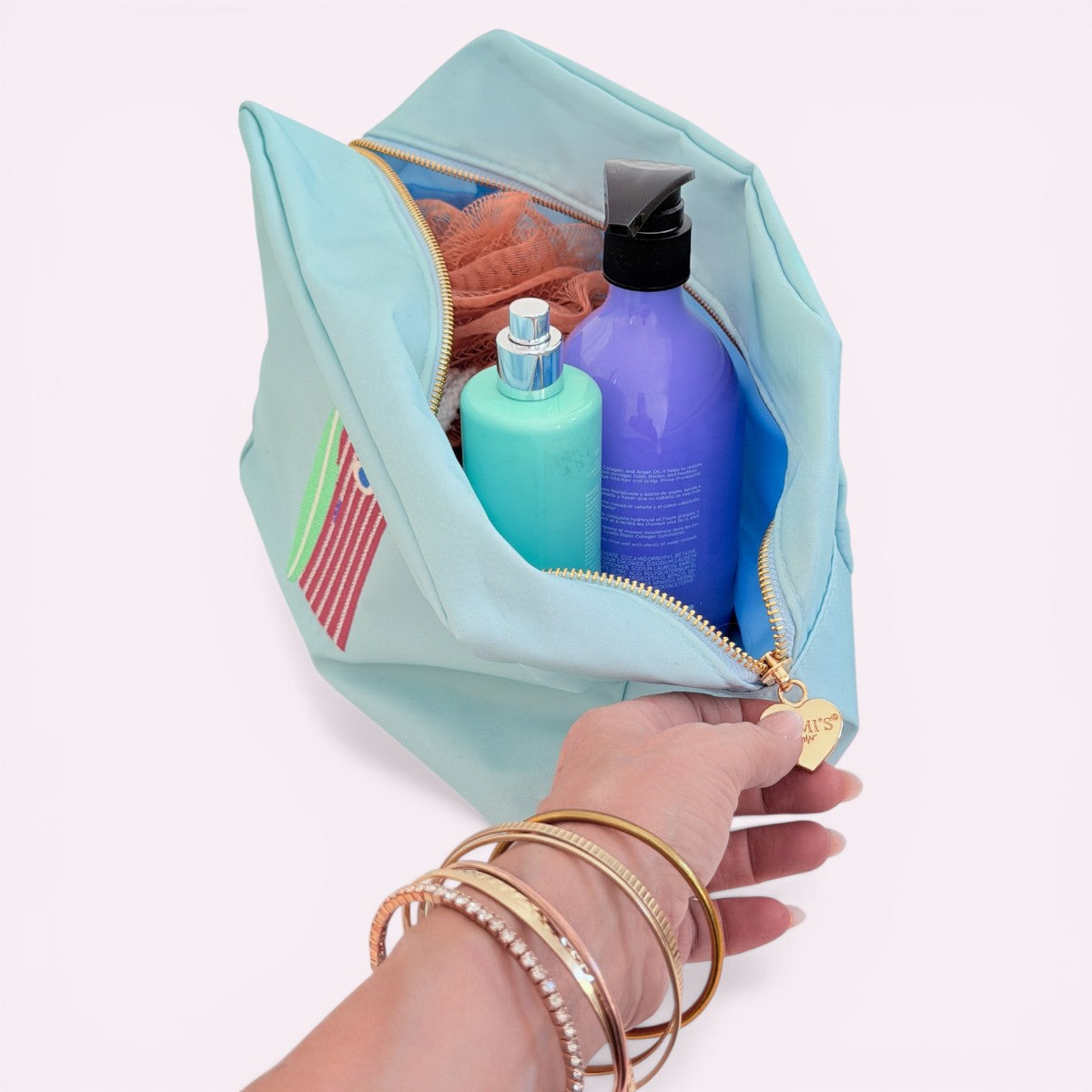 Handbestickte Nylon Tasche Beach Hut Aqua