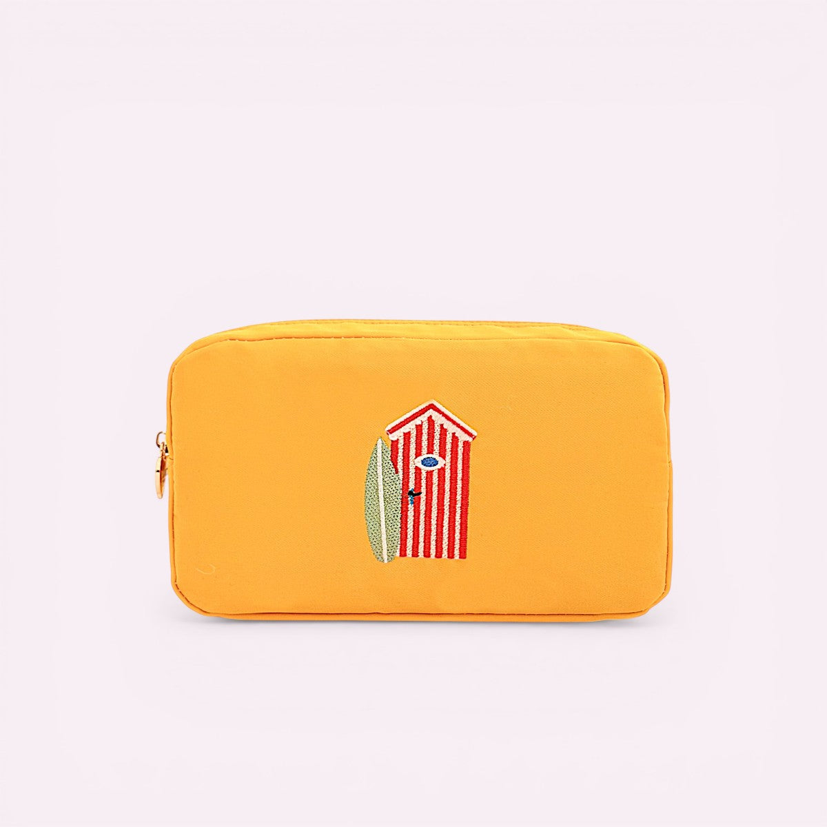 Handbestickte Pouch Beach Hut Mustard