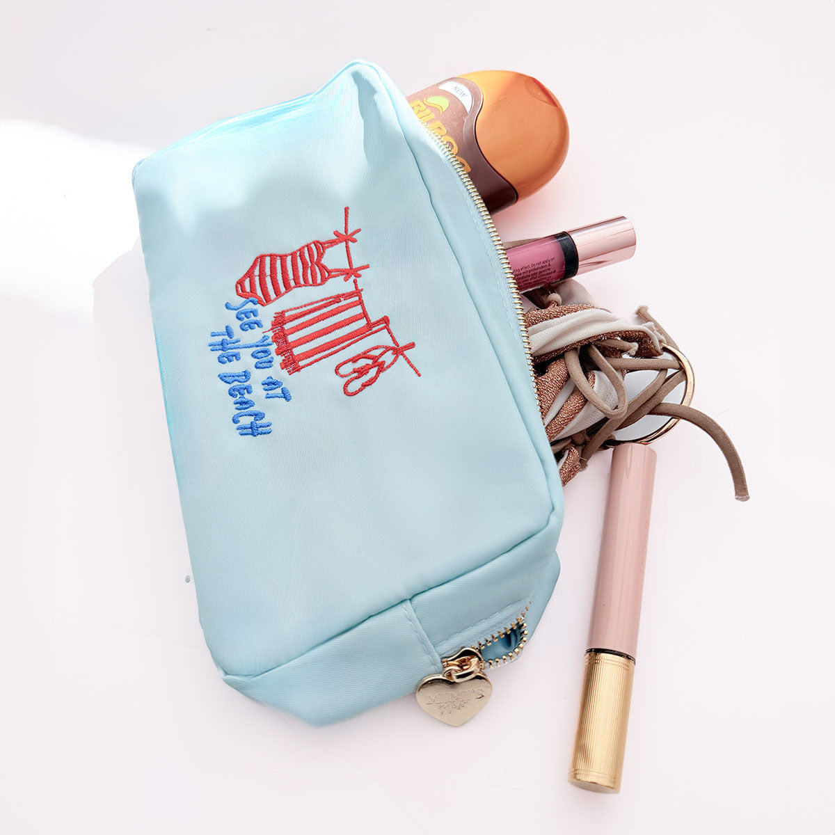 Handbestickte Pouch See You Aqua