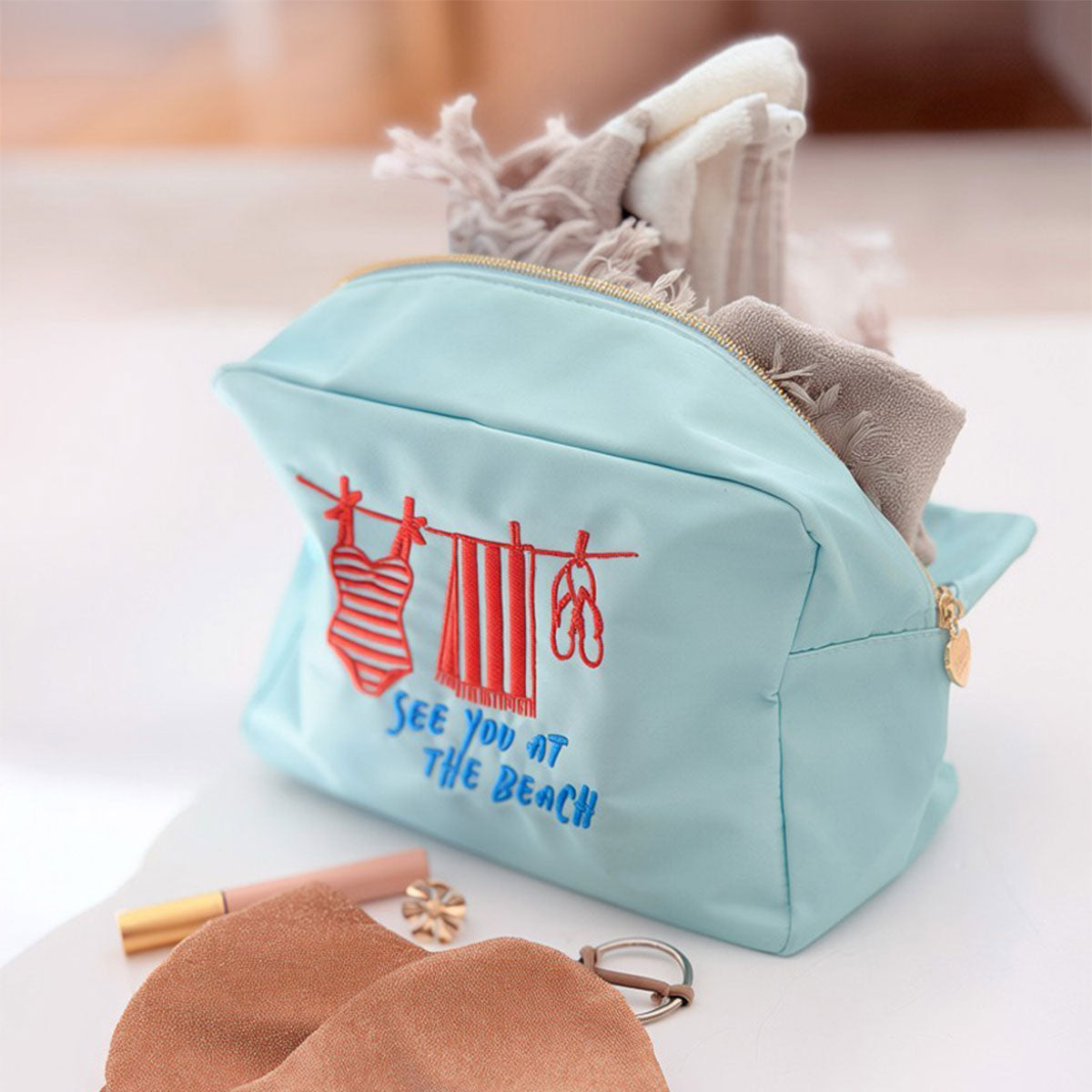 Handbestickte Nylon Tasche See You Peach
