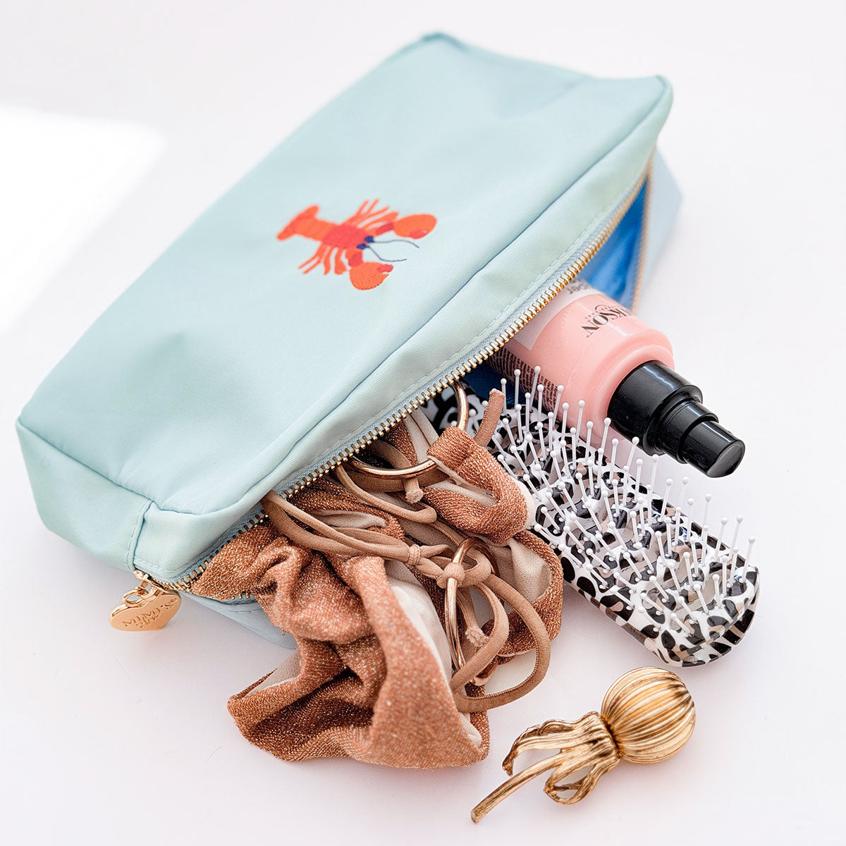 Handbestickte Pouch Lobster Aqua