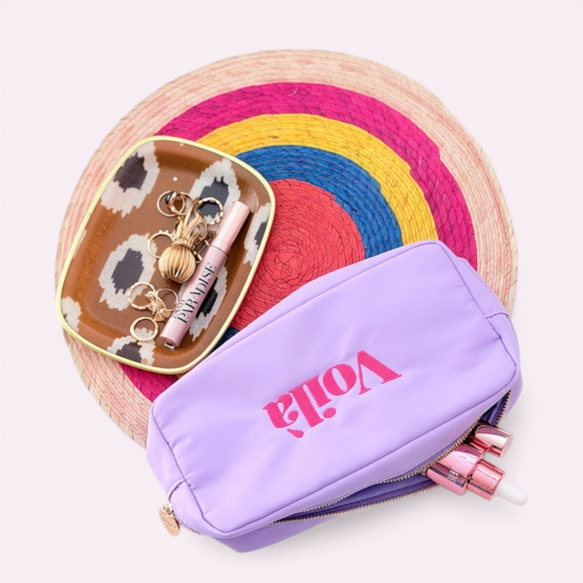 Handbestickte Pouch Voilà Flieder