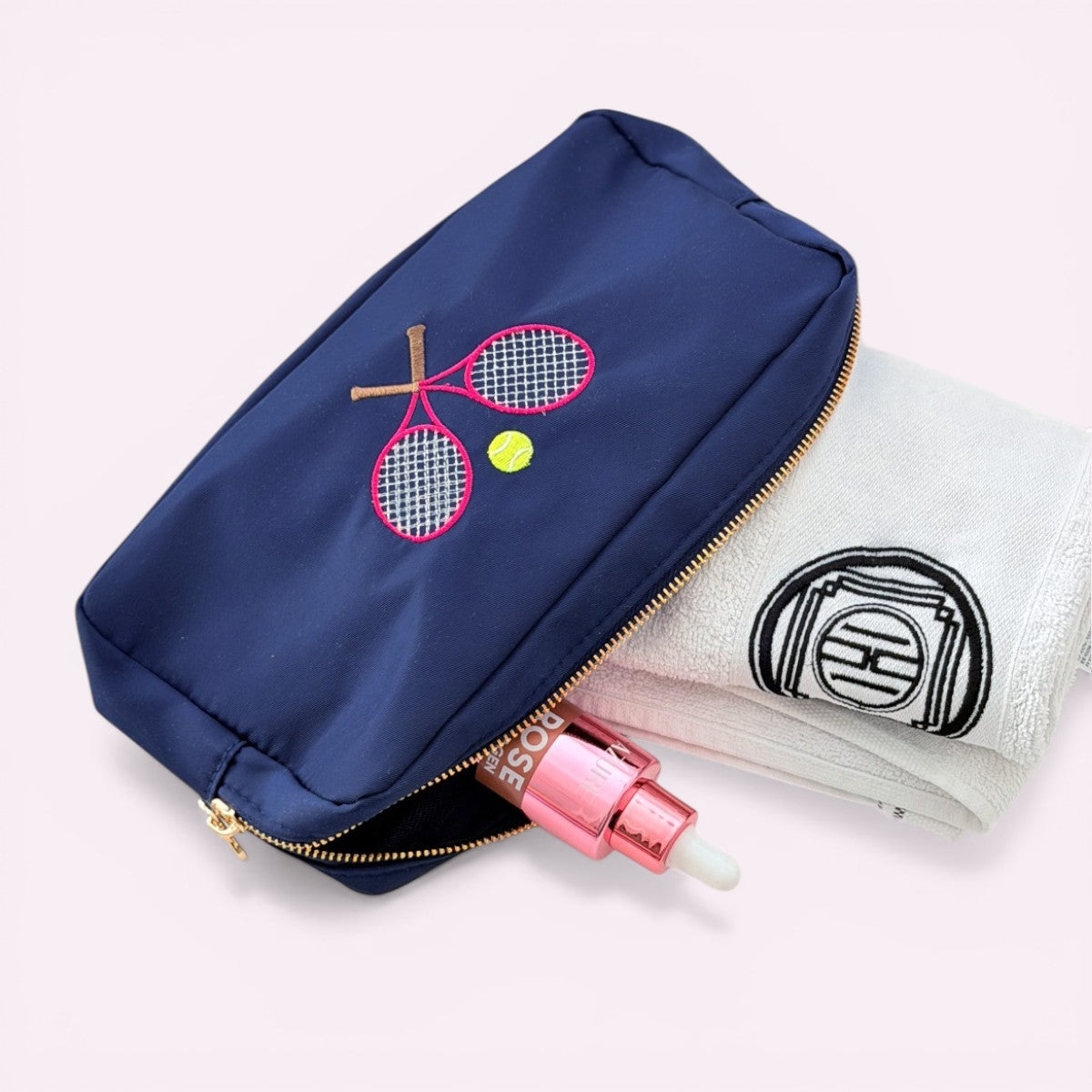 Handbestickte Pouch Tennis Navy