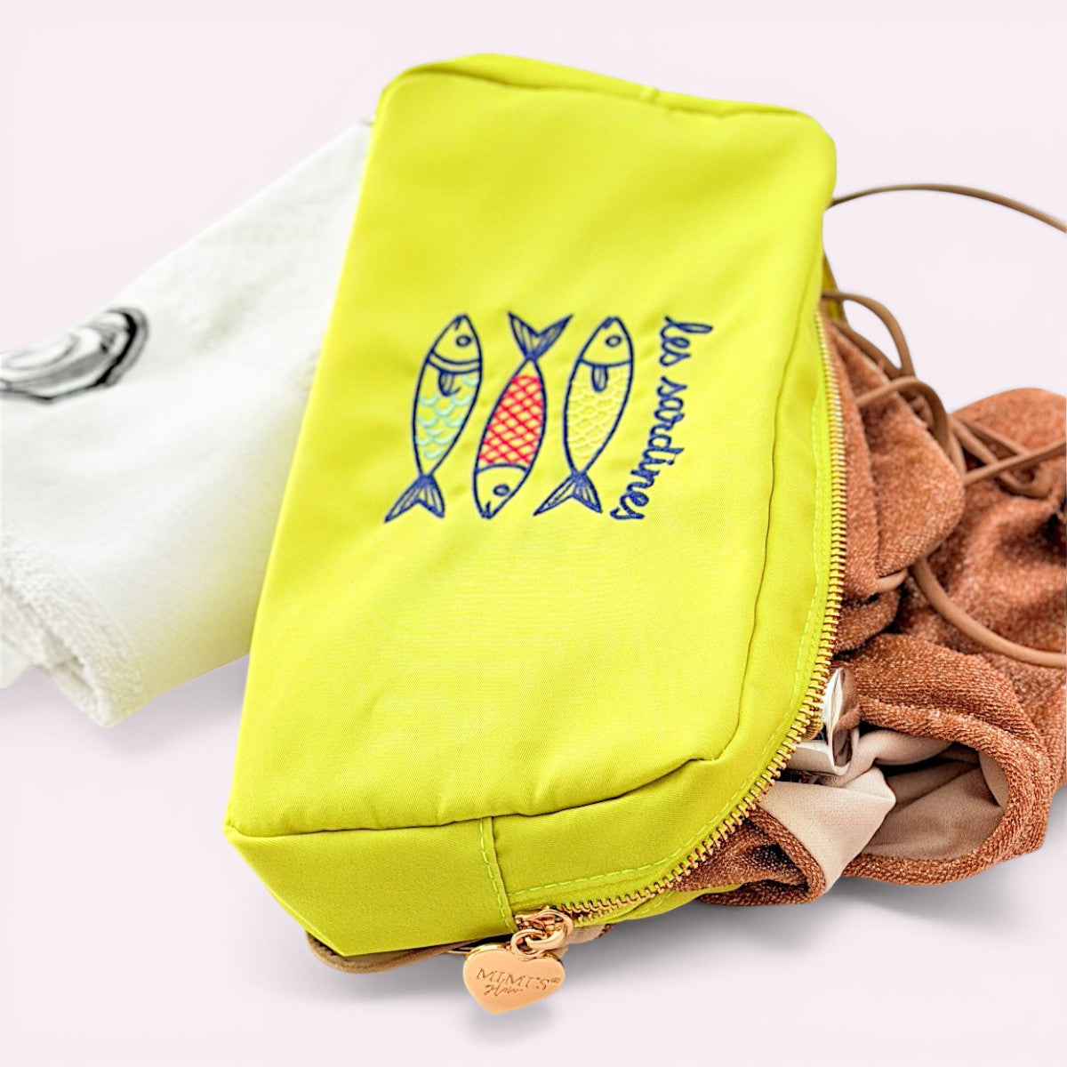 Handbestickte Pouch Les Sardines Lime
