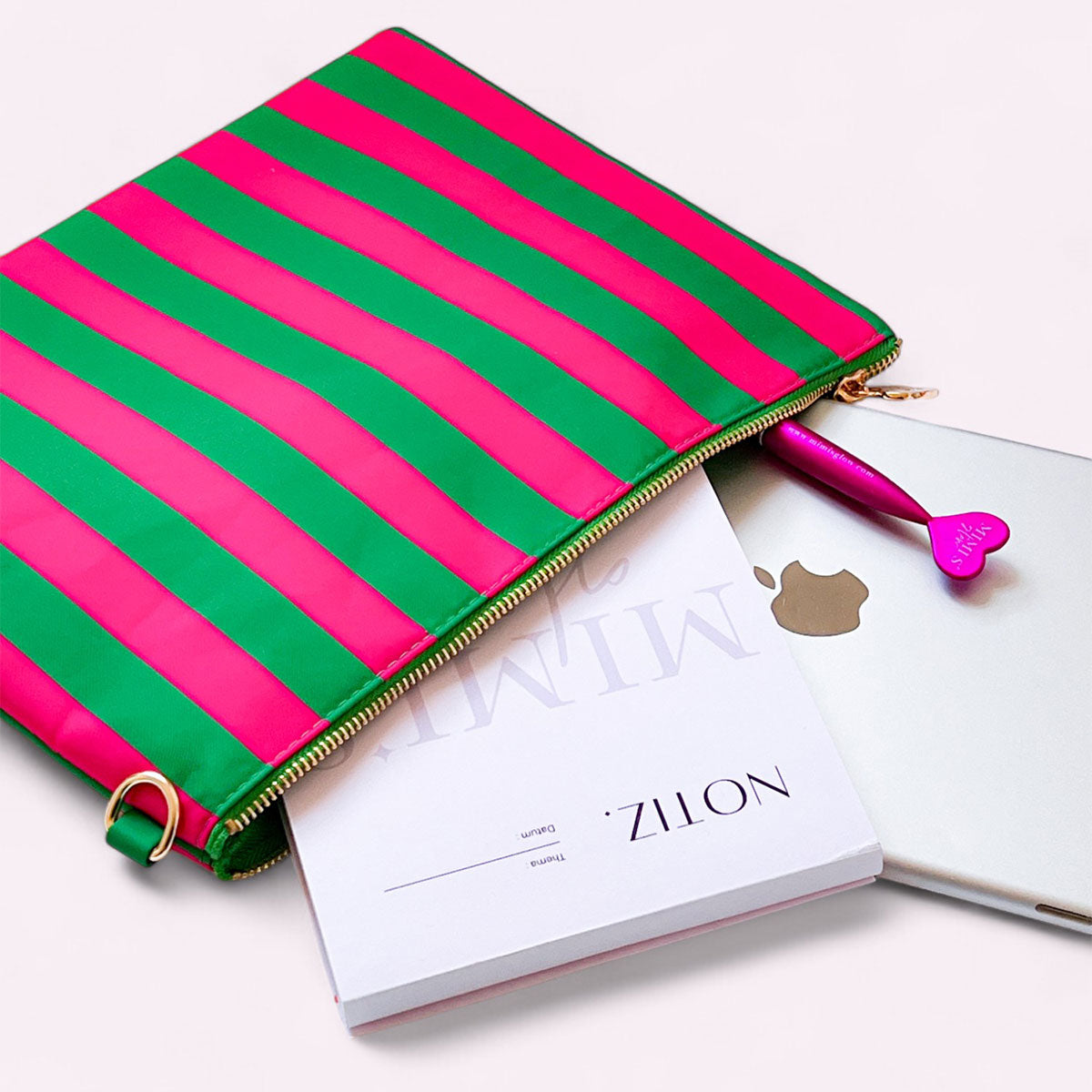 Riva Clutch Stripes Smaragd Neon Pink