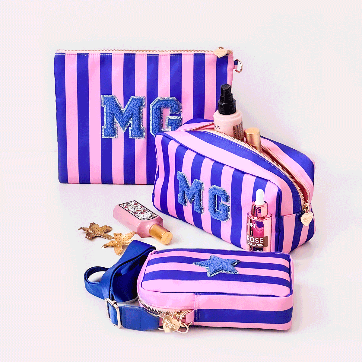 3er Taschen Set Stripes Violet Royal