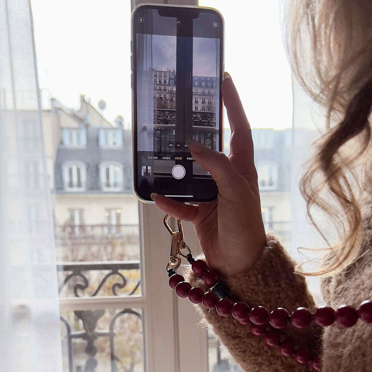 Handykette Holzperlen Dark Cherry