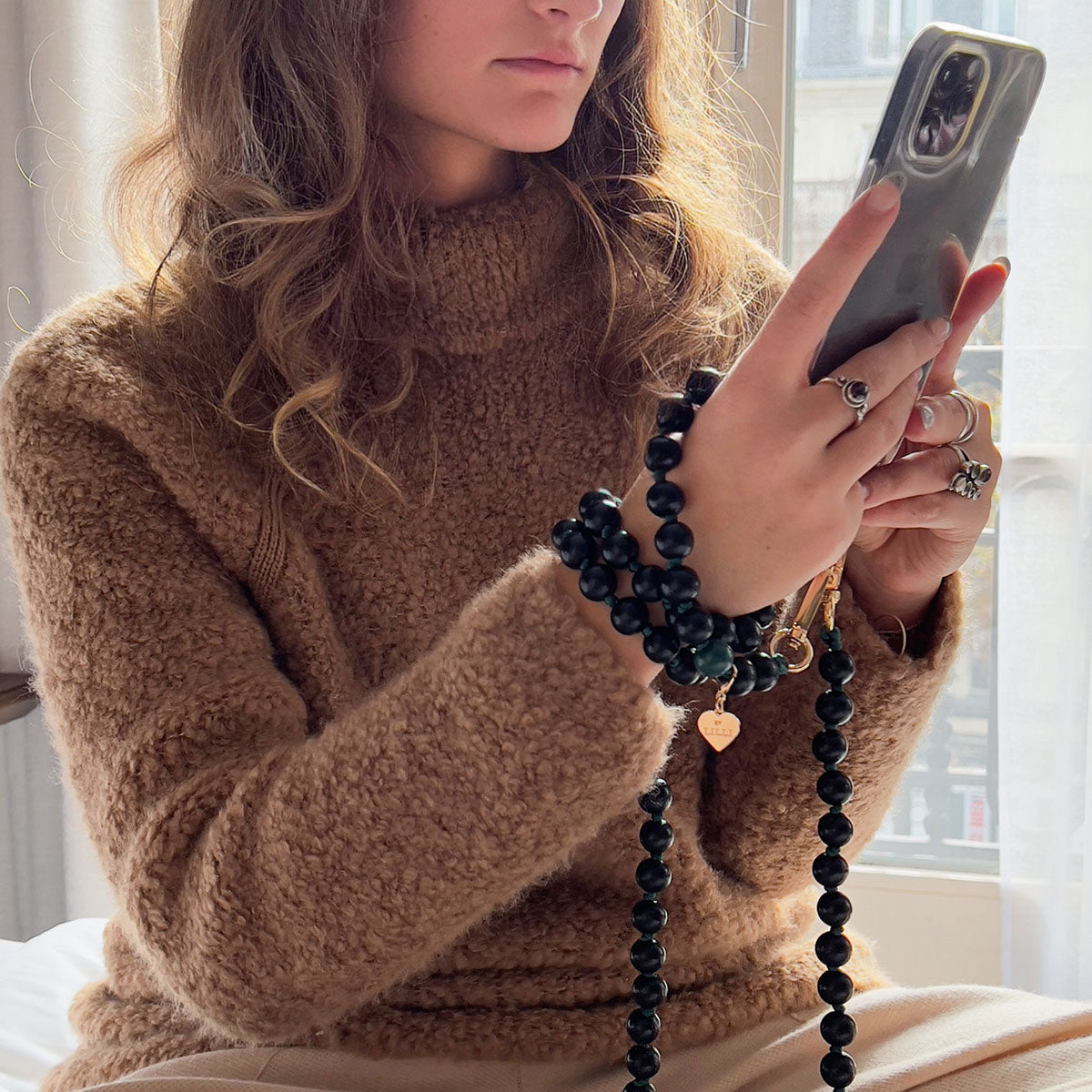 Handykette Holzperlen Onyx