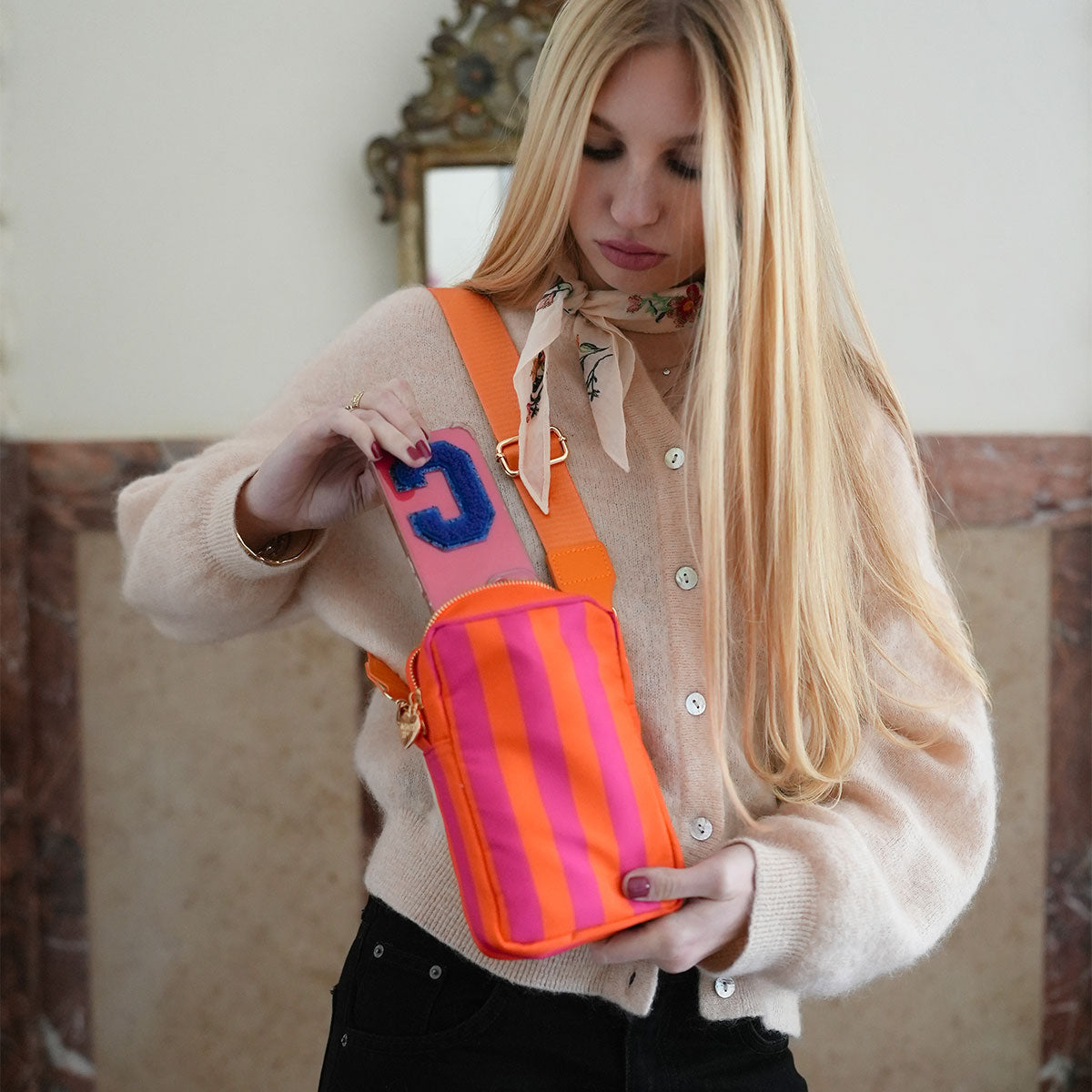 Ruby Handytasche Stripes Neon Pink Orange