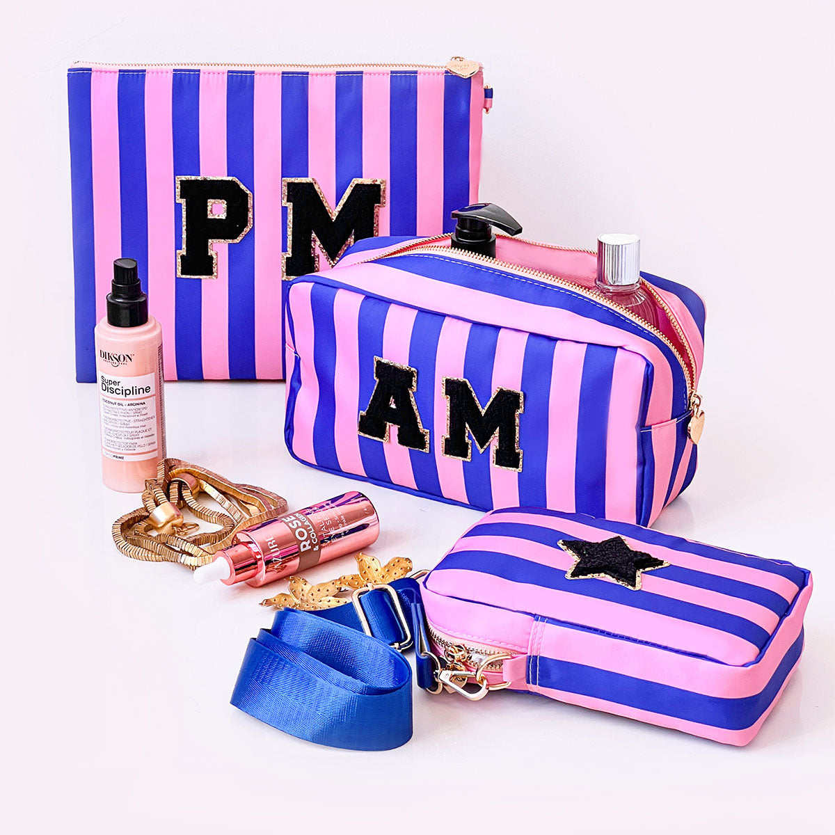 3er Taschen Set Stripes Violet Royal