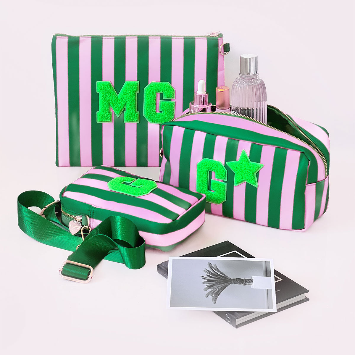 3er Taschen Set Stripes Violet Smaragd