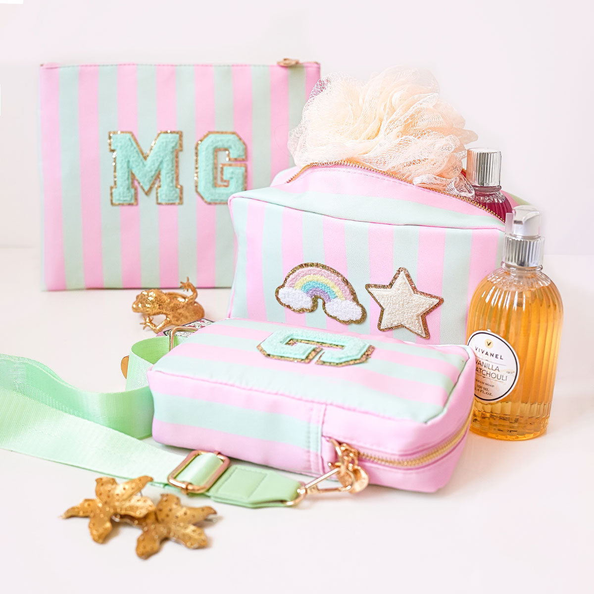 3er Taschen Set Stripes Princess Pink Magic Mint