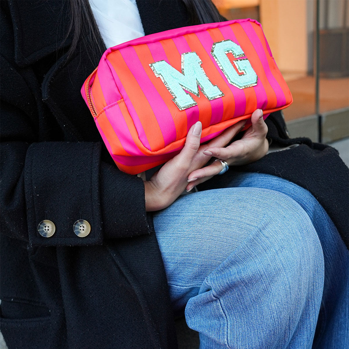 Romy Kosmetiktasche Stripes Neon Pink Orange